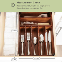 Porte-couverts en bois d'acacia avec 7 compartiments de rangement et coins arrondis pour tiroirs de cuisine