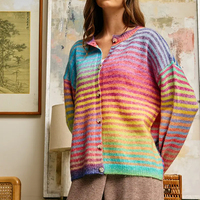 Cardigans surdimensionnés arc-en-ciel personnalisés pour l'automne-hiver, pulls boutonnés à épaules tombantes en tricot (S-2XL)
