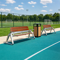 Banc de parc moderne en acier inoxydable et bois massif pour extérieur urbain avec dossier long et poignée