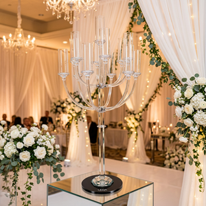 LEDA Wholesale Crystal Candle Holder 13 Arms Clear <b>Tall</b> Crystal Candelabra Glass Wedding <b>Table</b> Centerpiece Decor Candle Holder - Product Image 1