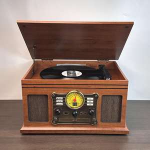 Gramófono de Madera de Nogal Personalizado de 3 Velocidades con Bluetooth, FM, CD y Altavoz Integrado, Reproductor de Vinilos Multifuncional con Audio de Alta Fidelidad - Product Image 2