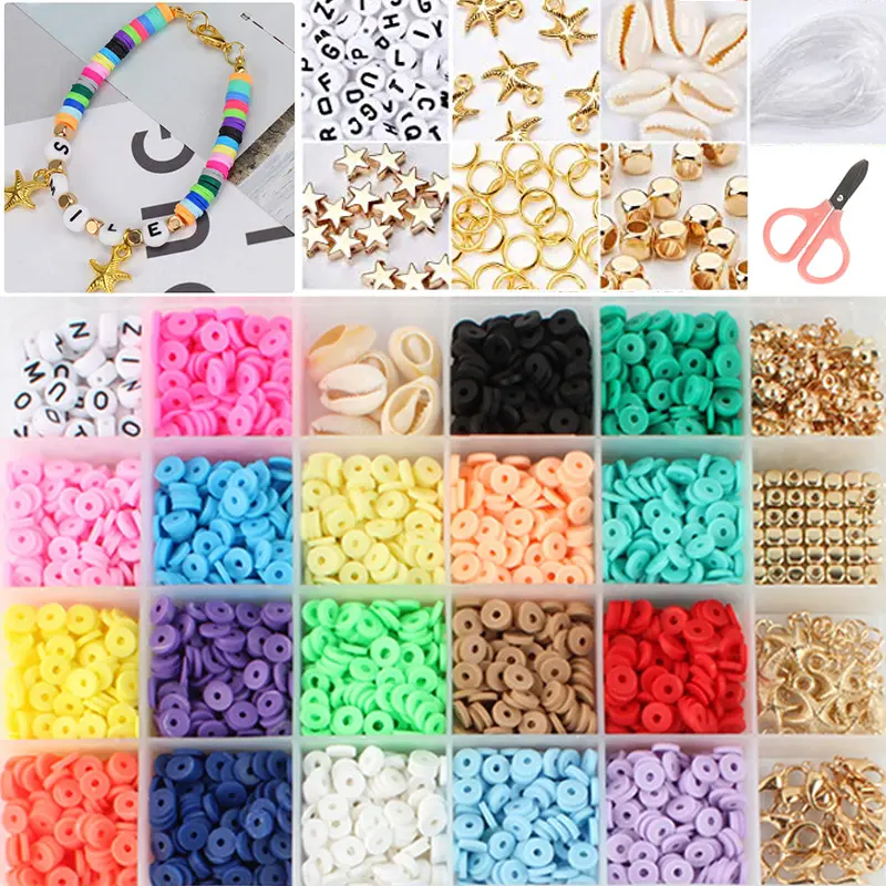 Juego de cuentas de arcilla polimérica para hacer joyas, espaciador redondo plano, para hacer pulseras, collares, cuentas de arcilla fimo, Kit artesanal de cuentas Heishi