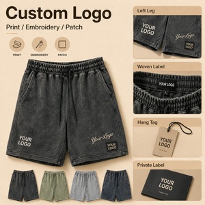 Pantalones Cortos <span class=keywords><strong>de</strong></span> Algodón Lavado para Hombre con Logotipo Personalizado OEM, Lavado Ácido Vintage, Múltiples Colores, Fabricante Profesional, Servicio Personalizado - Product Image 2