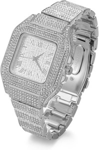 Reloj de Diamantes para Hombre, Brazalete Ancho con Incrustaciones de Diamantes, Chapado en Oro Blanco y Platino, Conjunto de Pulsera o Collar Opcional - Product Image 2