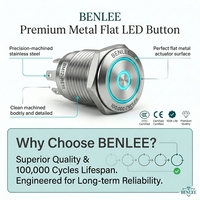BENLEE Sakelar Tombol Tekan Logam Berlampu LED Kepala Datar 12mm - Baja Tahan Karat Tipe Momentary