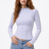 Haut de sport léger à col montant et demi-zip pour femme, coupe ajustée, manches longues, idéal pour la course et l'entraînement, conception OEM personnalisée