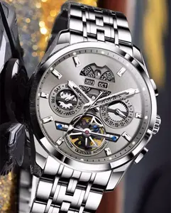 Relojes mecánicos automáticos luminosos de hombre con calendario de esqueleto de acero inoxidable entero personalizados