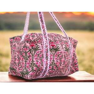 Artisan Blockprinted Cotton Quilted Duffle <b>Bag</b> Handmade With Sturdy Straps Lightweight Construction And Stylish Design - Product Image 5