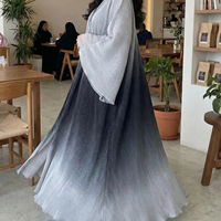 Robe longue musulmane R-760 plissée dégradée à manches évasées avec hijab assorti, Abaya modeste pour femme, Kaftan de Dubaï respirant et élégant, longueur cheville