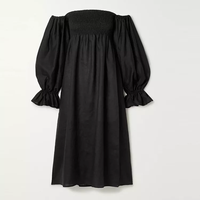 Manches longues coton à volants Vintage dos nu longue hors de l'épaule froncé robe mi-longue personnalisée manches lanterne à volants tenue décontractée