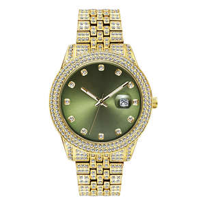 Reloj de Cuarzo Luminoso con Fecha y Diamantes Completos para Hombre, Estilo Hip Hop, Dorado y Rosa, Resistente al Agua, con Diamantes Moissanite - Product Image 2