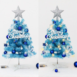 Nouvel <span class=keywords><strong>arbre</strong></span> de Noël miniature 45/60 cm <span class=keywords><strong>bleu</strong></span>, ensemble de bureau, lumières LED blanc chaud, étoile argentée en haut, matériau PVC - Transfrontalier - Product Image 3