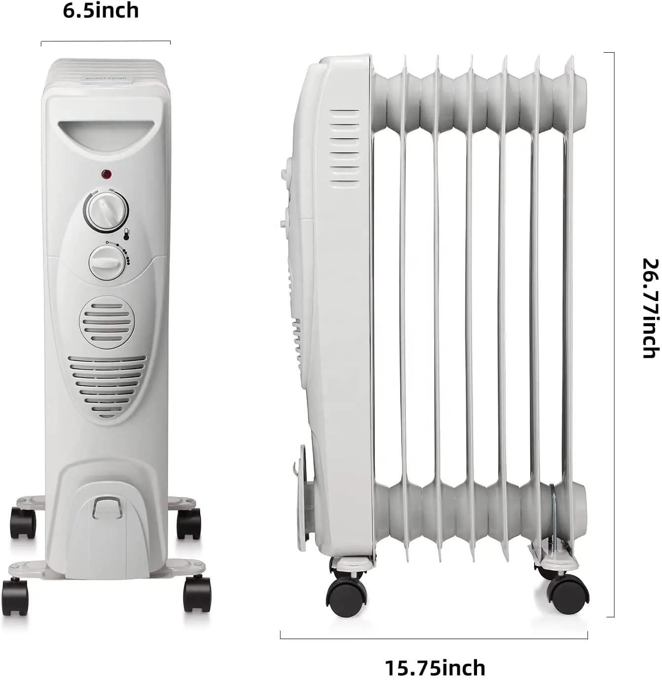 Oil Filled Radiator Heater 3 Heat SettingsAdjustable ThermostatPortable Space heaterQuiet Heater with Tip-over & Overheat