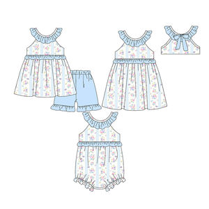 Précommande MOQ 5 Vêtements d'été en coton biologique doux à imprimé de vacances pour filles, étoiles du baseball, vente en gros, boutique pour enfants, usine - Product Image 6