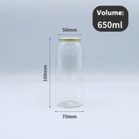 Bouteille et canette en plastique PET transparente personnalisée avec logo, 330 ml, 500 ml, 650 ml, avec couvercle en aluminium pour café, thé, boissons énergisantes