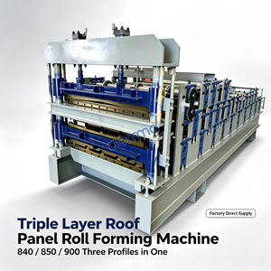 Máquina de Conformación de Rollos de Triple Capa de Alta Velocidad, Dos Capas de Conformación, Una Capa de Corte, para la Fabricación de Paneles Metálicos para Techos y Paredes - Product Image 1