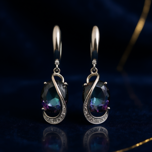 Boucles d'oreilles de luxe en argent 925 avec quartz arc-en-ciel et sertissage à griffes en cristal naturel pour femmes, bijoux de fête - Product Image 2