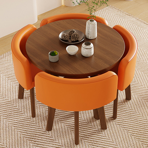 Bàn ăn và 4 ghế da bằng gỗ hiện đại Bắc Âu văn phòng sang trọng Đồ nội thất tròn nhà hàng phòng ăn Bộ bàn ăn - Product Image 3