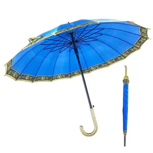 Ovida Großhandel Large India Umbrella Shaft Wind dicht Wasserdicht Automatische Umbrellas16K Rippen schwarzer Rahmen Satin Regenschirm