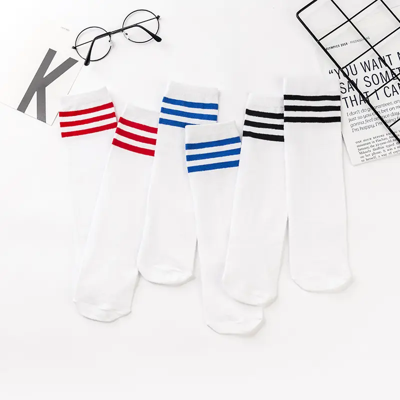 Custom color stripe cotton school white children kid long socks for girls