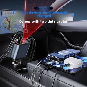 Adaptateur de charge rapide Starry Sky C9 Top Fast 120W avec câble rétractable 1 à 4, affichage numérique multifonctionnel, nouveau chargeur de voiture - Product Image 3