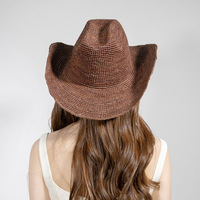 Chapeau de cowboy tendance en paille de raphia fait main, chapeau de soleil de plage à large bord pour femmes et hommes