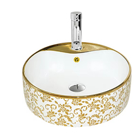 Lavabo de salle de bain de luxe en céramique dorée, lavabo artistique électroplaqué à poser sur table, vasque à poser