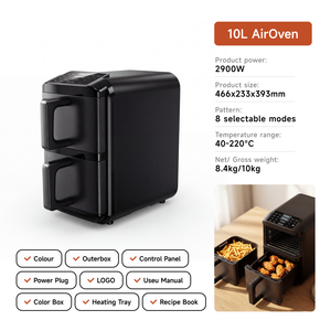 <strong>Family</strong> Size 10L Electric Dual Zone Stainless Steel <strong>Air</strong> <strong>Fryer</strong> 2900W Double Pot Digital Control for Healthy Cooking - Product Image 3