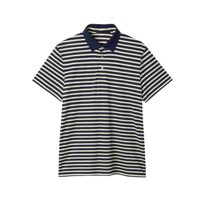 Camisa Clásica a Rayas de Punto, Mezcla de Algodón Transpirable para Hombre, Mangas Cortas, Cuello Acanalado, para un Estilo Casual Refinado de Verano - Product Image 1