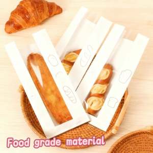 Sac en papier kraft anti-graisse personnalisé, biodégradable, pour cadeaux, mariage, nourriture, baguette, croissant, avec fenêtre transparente - Product Image 3