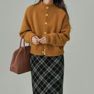Novo <span class=keywords><strong>Cardigan</strong></span> Feminino de Lã de <span class=keywords><strong>Alpaca</strong></span> Estilo Retrô Japonês e Coreano com Gola Alta - Product Image 3