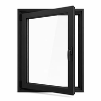 Ventana oscilobatiente de aluminio con bisagra oculta de apertura interior, manija con bloqueo, herrajes de acero inoxidable y a prueba de viento.