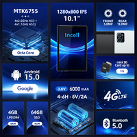 Tablet PC Android de 10.1 Pulgadas con Teclado, Sistema Android 15, 4GB de RAM, 64GB de ROM, Resolución de Pantalla, Procesador Octa Core MTK6755