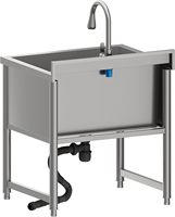 Évier utilitaire en acier inoxydable, grand évier à cuve unique, évier de lavage autoportant avec robinet extractible