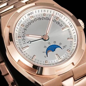 Montre pour homme de luxe édition boutique, de haute qualité, en or rose, bracelet en métal, surface blanche, automatique, mécanique, étanche, lumineuse, neuve - Product Image 1