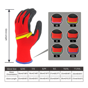 Guantes de Trabajo de Protección Recubiertos de Látex Rojo y Negro, de Poliéster 13G con Revestimiento de Goma de Látex - Product Image 3