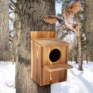 Grande Casetta per Gufo in Legno Carbonizzato Verniciato per Esterni, Nido per Uccelli in Legno - Product Image 6