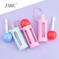 Tubes de brillant à lèvres mignons en forme de sucette avec porte-clés, emballage vide rose pour baume à lèvres avec fenêtre, tube de rouge à lèvres liquide unique pour filles et enfants