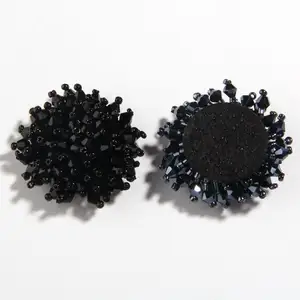 3D Flower Bead Patch Crystal Rhinestone Buttons Fashion Cloth Felt Applique For Bags Shoes Sew On Button