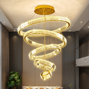 יוקרה טבעות מעגל מודרני יוקרתי טבעות עגולות תקרה גבוהה גרם מדרגות נברשת נירוסטה תלייה - Product Image 1