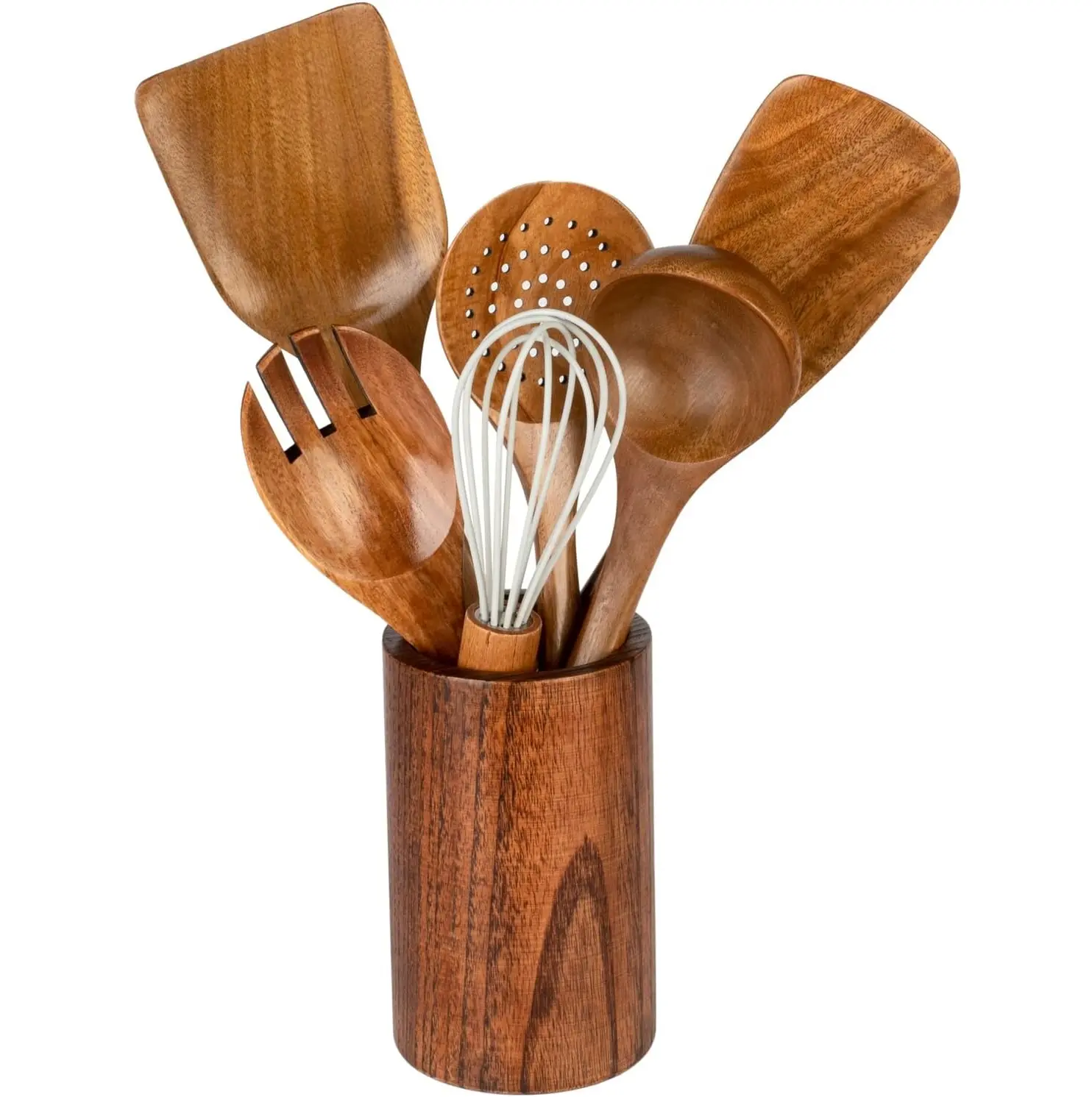 Organizador de utensilios de madera de Acacia Houselin, almacenamiento de herramientas de cocina, soporte para utensilios de madera de Acacia para encimera de cocina