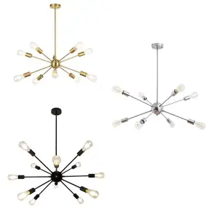 Lustre suspendu en laiton brossé, luminaire de plafond moderne doré du milieu du siècle, de Style Starburst, 8 lumières