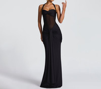 Robe de soirée élégante à col halter pour femmes, robe longue sans manches avec empiècements en maille, dos nu, pour occasions formelles, dîner