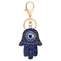 Porte-clés main Hamsa en émail à la mode exquis avec porte-clés de décoration de sac en alliage incrusté de strass de conception du mauvais œil