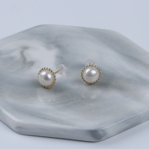 Yeni tasarım 7-8mm doğal beyaz düğme şekil inci altın renk yüzük ve küpe - Product Image 3