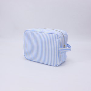 Custom Eco-Friendly Large Cosmetic Organizer Pouch Portable Travel Seersucker Striped <b>Makeup</b> Zipper Soft Handle <b>Storage</b> <b>for</b> - Product Image 3