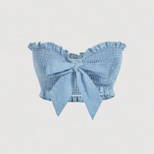 Femmes Unique Vintage été Streetwear sans manches Boob Tube Corset avec nœud Denim jean long décontracté hauts gilets - Product Image 1