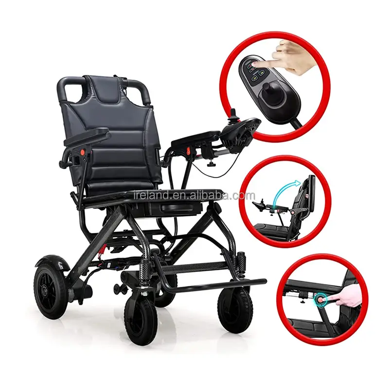 รถเข็นคนพิการไฟฟ้าคาร์บอนไฟเบอร์น้ำหนักเบามากพกพาได้สำหรับผู้สูงอายุเก้าอี้พับได้สำหรับท่องเที่ยว