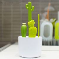 Ensemble de brosses de nettoyage pour bouteilles d'eau avec manche en bois de cactus pour les couvercles de tasses, les espaces et les biberons
