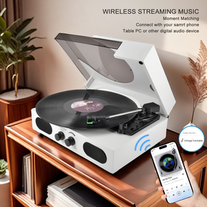 All In <span class=keywords><strong>On</strong></span> Record Player moderne haut de gamme en bois 3 vitesses lp tourne-disque à aiguilles pour phonographe multiple - Product Image 3